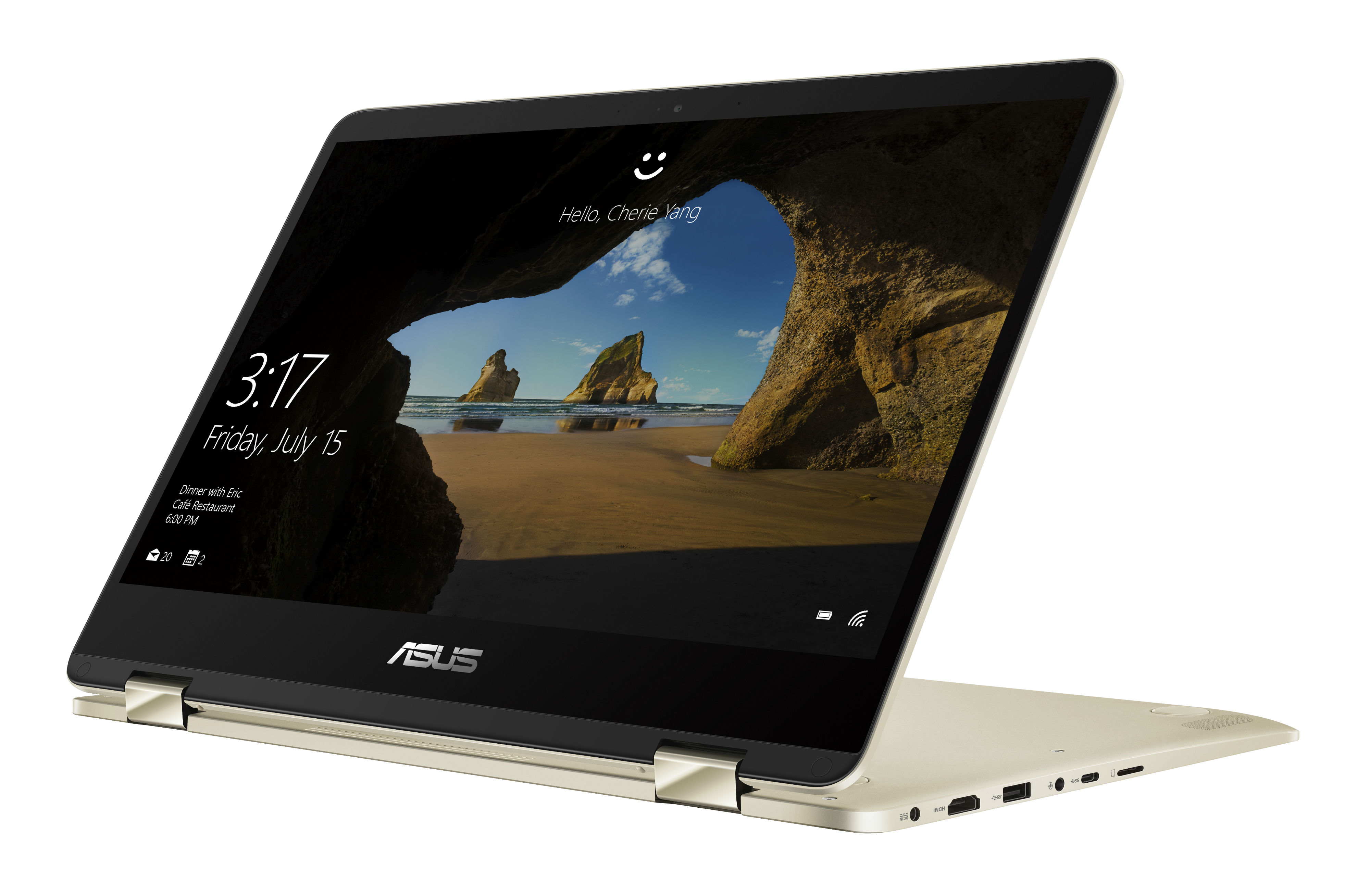 ASUS ZenBook Flip 14搭載可360°翻轉的14吋窄邊框觸控螢幕，1.39cm、1.5kg的俐落機身與市面上多數13吋筆記型電腦相去不遠。